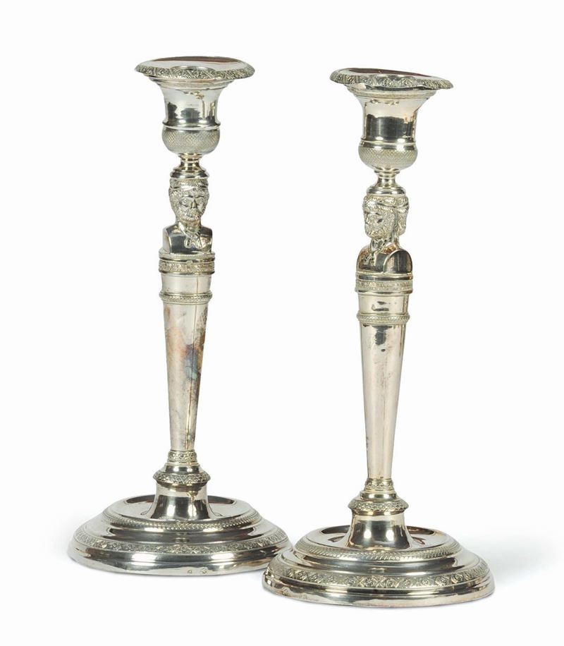Coppia di candelieri in argento Carlo X, Torino 1820  - Auction House Sale Villa la Femara - Cambi Casa d'Aste