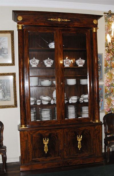 Grande Credenza Impero a Due Corpi in Mogano, Francia Inizio XIX Secolo