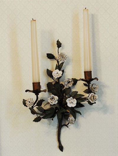 Coppia di Applique a Due Luci con Rami e Fiori, XIX Secolo