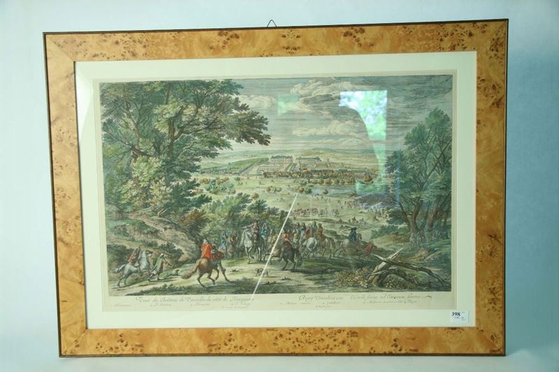Stampa raffigurante veduta del Castello di Versailles  - Asta House Sale villa la Femara - Cambi Casa d'Aste