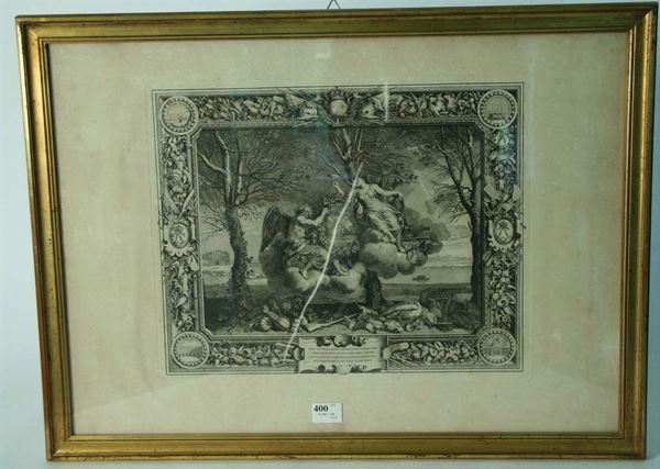 Coppia di incisioni di Charles Le Brun con scene mitologiche