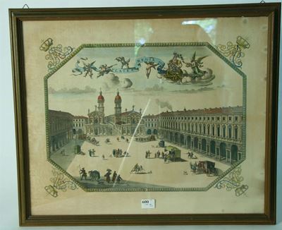 Incisione Acquarellata Raffigurante Torino