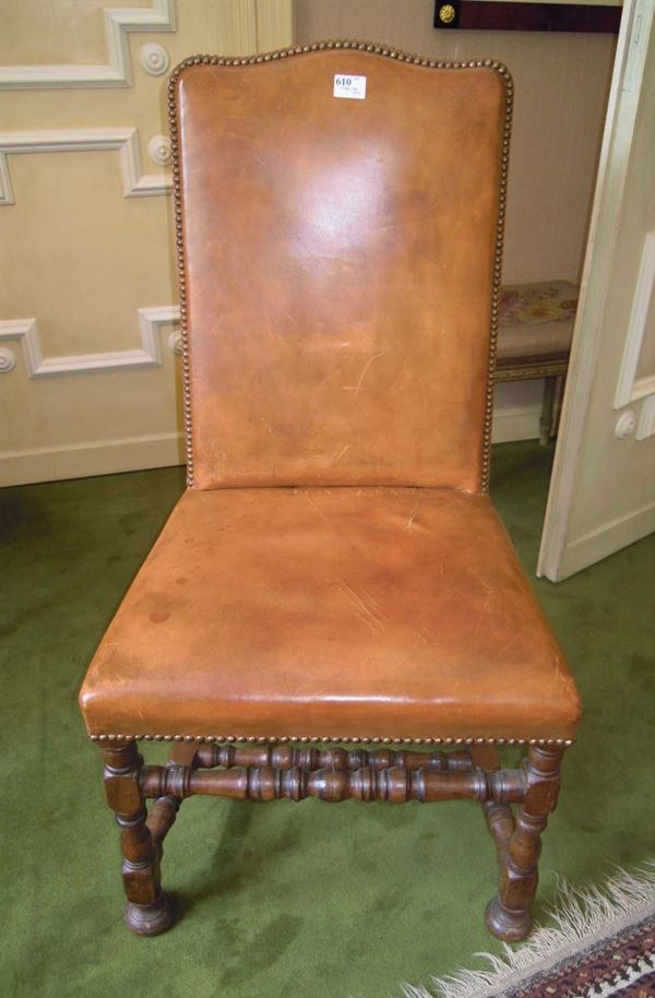 Sedia con rivestimento in pelle, parzialmente del XVIII secolo