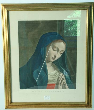 Acquaforte Colorata a Mano Raffigurante Mater Salvatoris