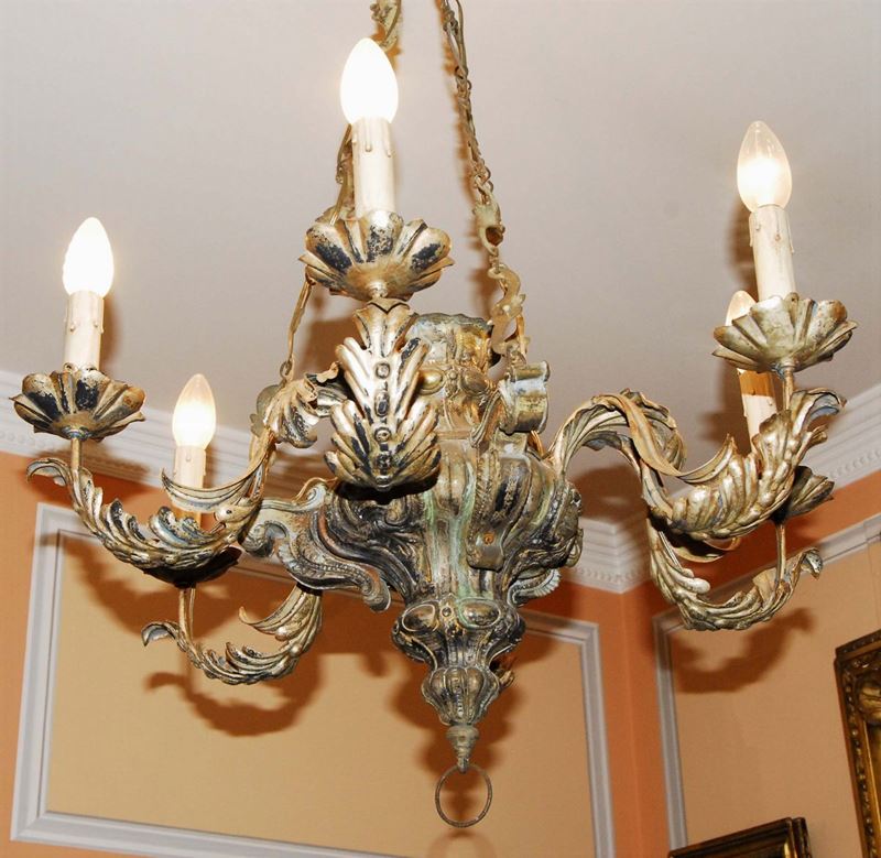 Lampadarietto in metallo argentato, Italia XVIII secolo  - Auction House Sale Villa la Femara - Cambi Casa d'Aste
