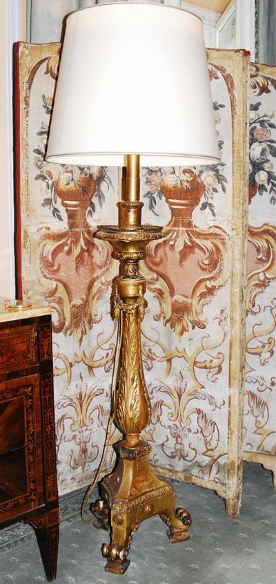 Torciera Luigi XVI in Legno Dorato, Inizio XIX Secolo