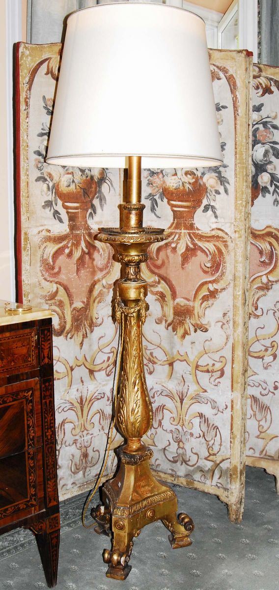 Torciera Luigi XVI in legno dorato, inizio XIX secolo  - Auction House Sale Villa la Femara - Cambi Casa d'Aste