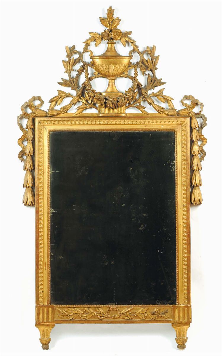 Specchiera in legno dorato, Piemonte fine XVIII secolo  - Asta House Sale villa la Femara - Cambi Casa d'Aste