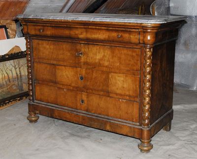 Cassettone con Piano in Marmo, Tre Grandi Cassetti e uno Pi Piccolo, XIX Secolo