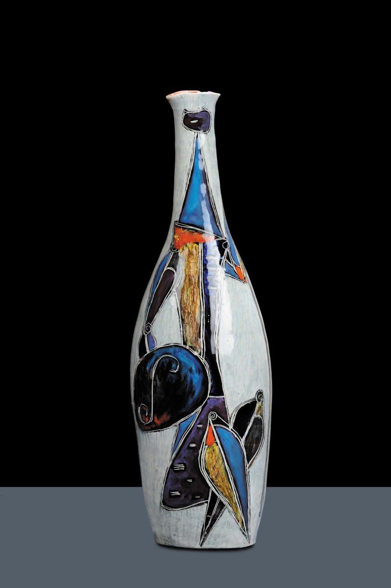 Vaso in ceramica smaltata Guerriero  - Asta Arti Decorative del XX secolo e Design - Cambi Casa d'Aste