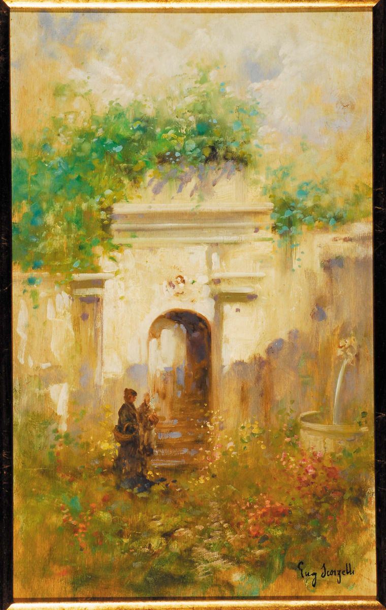 Eugenio Scorzelli (1890-1958/60) Figura femminile in giardino  - Asta Dipinti del XIX e XX secolo - II - Cambi Casa d'Aste
