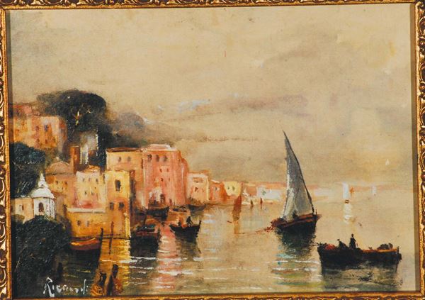 Oscar Ricciardi (1864-1935), attribuito a Veduta costiera