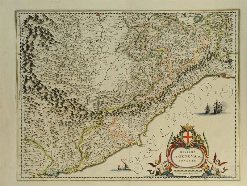 Incisione acquerellata raffigurante la riviera di Genova di ponente  - Asta Antiquariato e Dipinti Antichi - Cambi Casa d'Aste