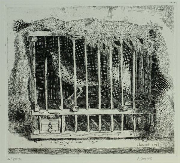 Oscar Saccorotti (1898-1986) Tordo in gabbia