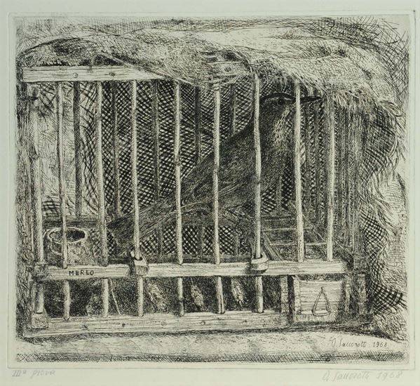 Oscar Saccorotti (1898-1986) Merlo in gabbia, 1968