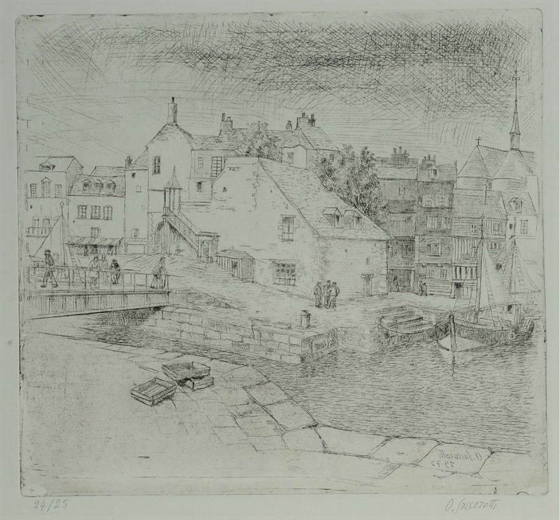 Oscar Saccorotti (1898-1986) Cittadina con canale  - Asta Antiquariato e Dipinti Antichi - Cambi Casa d'Aste