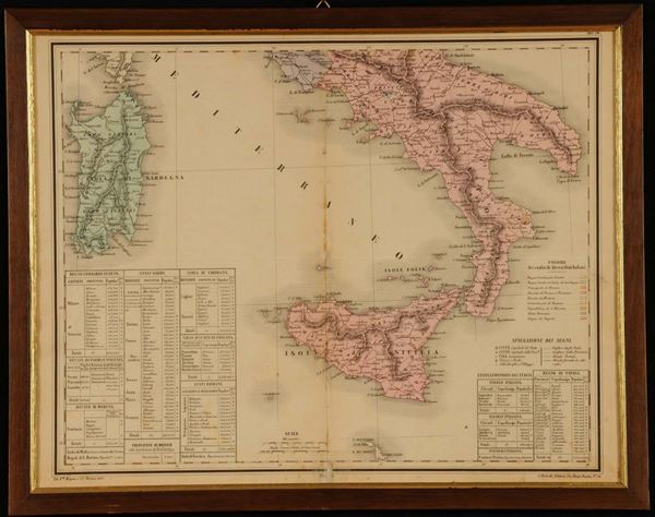 Cinque carte geografiche dell' Italia pre unitaria, 1850