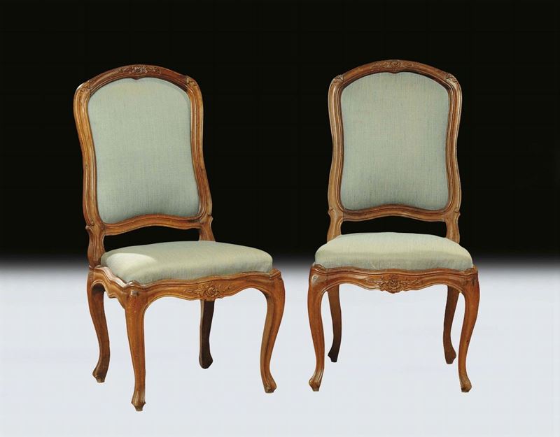 Sei sedie in stile Luigi XV in noce, Genova XIX secolo  - Auction Antiques and Old Masters - Cambi Casa d'Aste