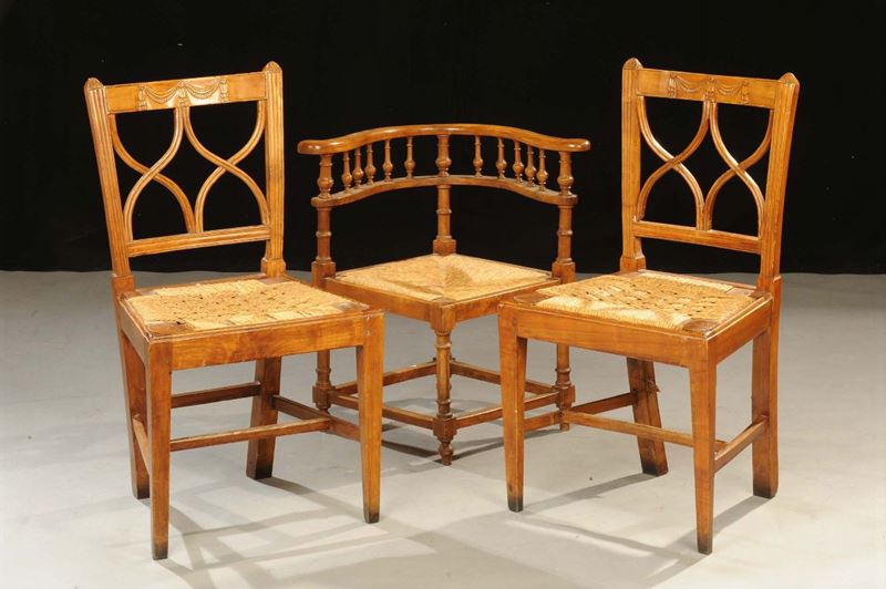 Coppia di sedie Direttorio ed una ad angolo  - Auction Antique and Old Masters - Cambi Casa d'Aste