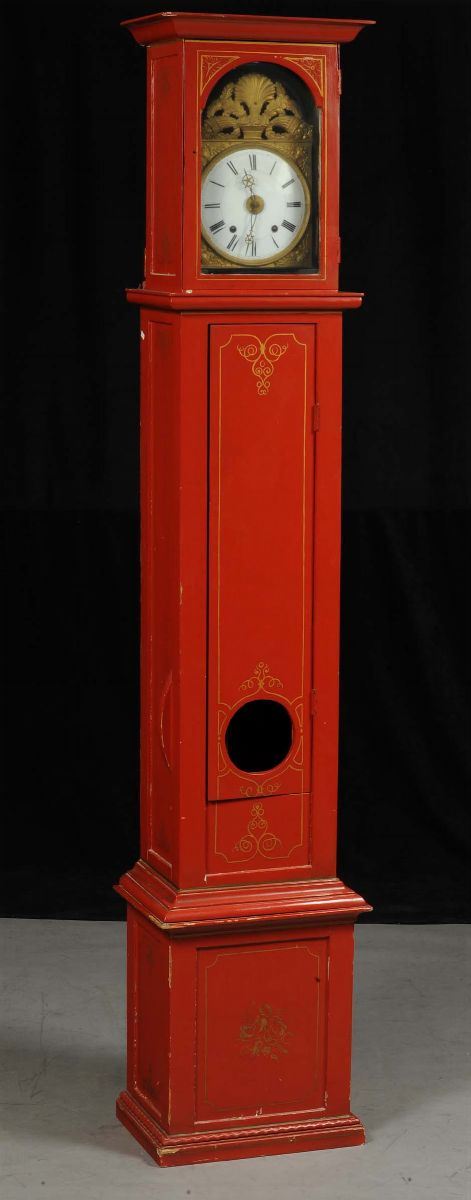 Orologio a pendolo in legno laccato, XX secolo  - Asta Asta OnLine 03-2012 - Cambi Casa d'Aste