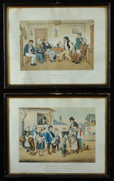 Quattro Stampe con Scene Popolari, Francia XIX Secolo