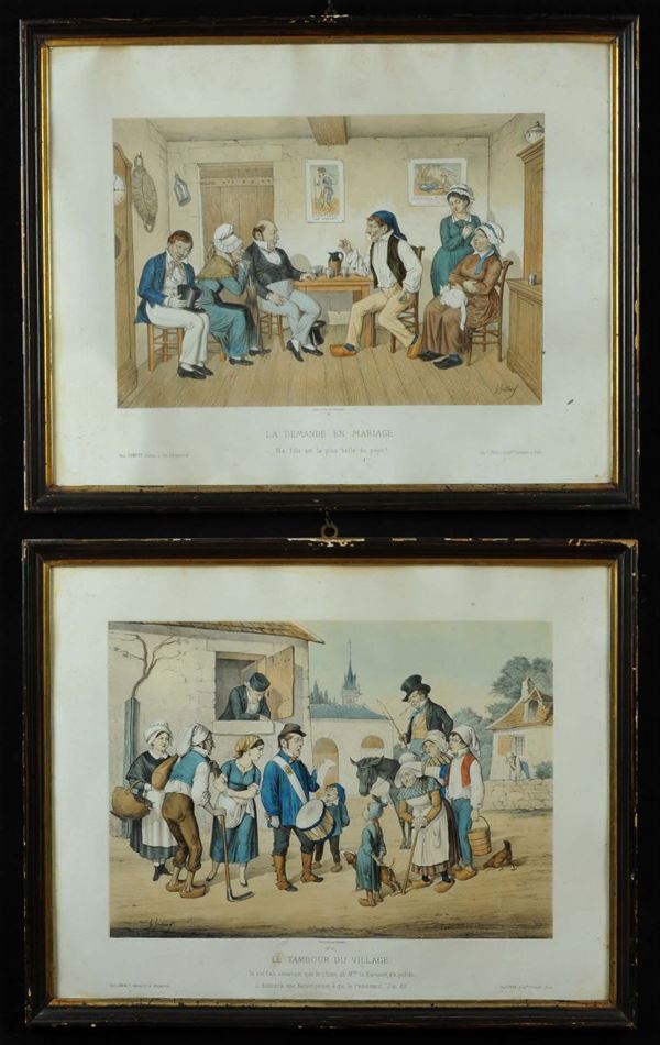Quattro stampe con scene popolari, Francia XIX secolo