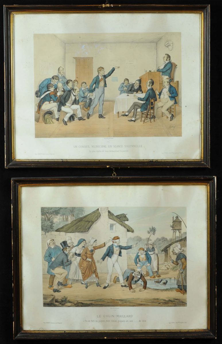 Quattro Stampe con Scene Popolari, Francia XIX Secolo