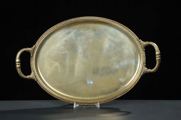 Vassoio a due manici in argento, gr. 1000 circa