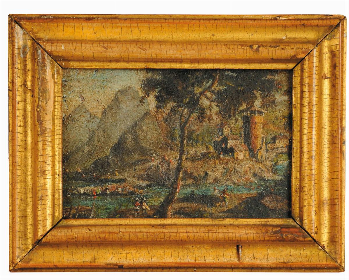 Coppia di Miniature Raffiguranti Paesaggi, XVIII Secolo