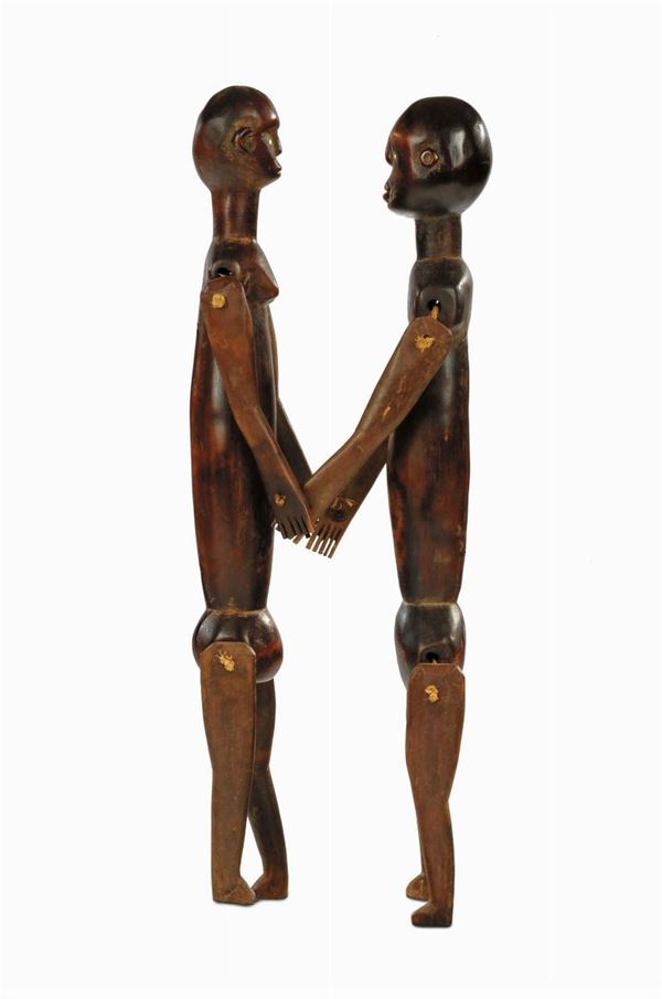 Rara coppia di sculture articolate da danza Nyamwezi