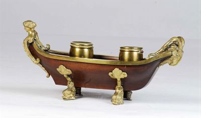 Calamaio in Legno e Bronzo, Francia XIX Secolo