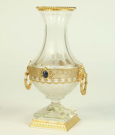 Vaso in Cristallo con Montatura in Bronzo Dorato, XX Secolo
