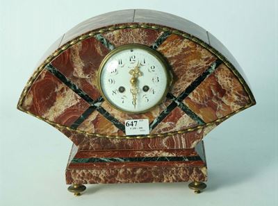 Orologio Deco in Marmo Rosso e Verde, Paul Collin, Francia Inizio XX Secolo