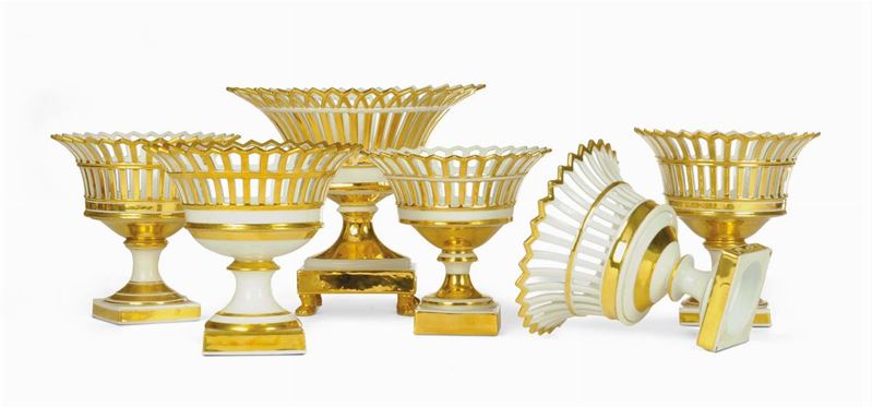Sei alzate di gusto neoclassico a cestino in porcellana, Francia XIX secolo  - Asta House Sale villa la Femara - Cambi Casa d'Aste