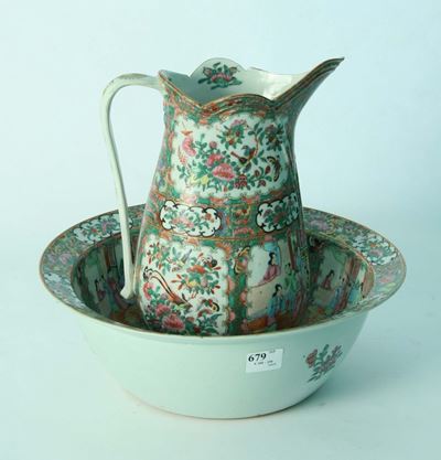 Catino e Brocca in Porcellana a Decoro Canton, Cina Fine XIX Secolo