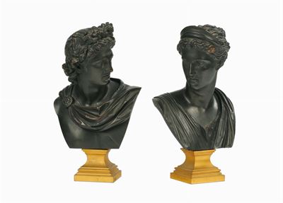 Due Bustini in Bronzo Brunito di Derivazione Dall'antico