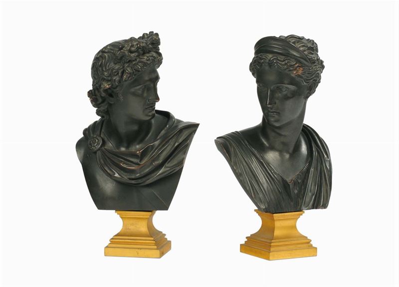 Due bustini in bronzo brunito di derivazione dall'antico  - Auction House Sale Villa la Femara - Cambi Casa d'Aste