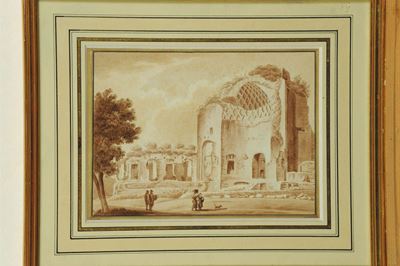 Quattro Disegni Acquarellati a Seppia con Architetture, XIX Secolo