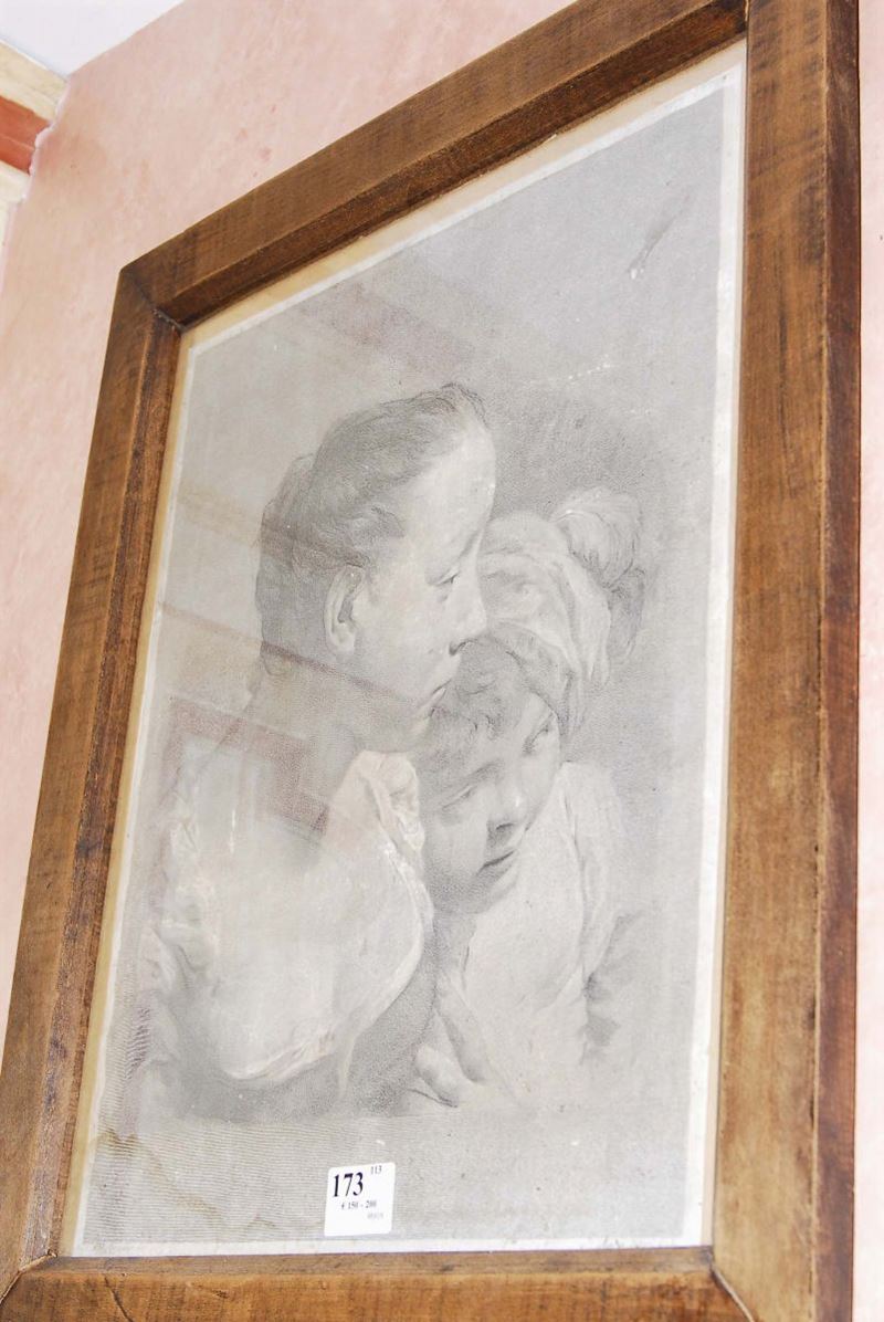 Incisione raffigurante due fanciulli, da Giovan Battista Piazzetta  - Auction House Sale Villa la Femara - Cambi Casa d'Aste