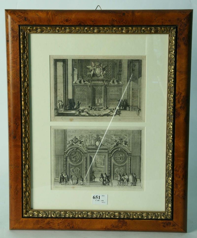 Scuola Francese del XVIII secolo Portali e interni di palazzi con figure  - Auction House Sale Villa la Femara - Cambi Casa d'Aste