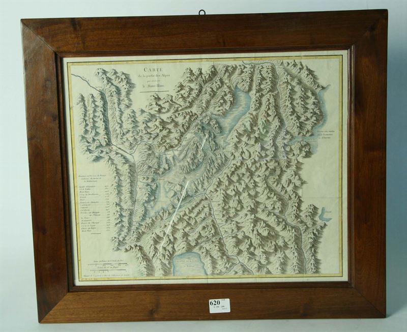 Incisione acquarellata con veduta delle Alpi  - Auction House Sale Villa la Femara - Cambi Casa d'Aste