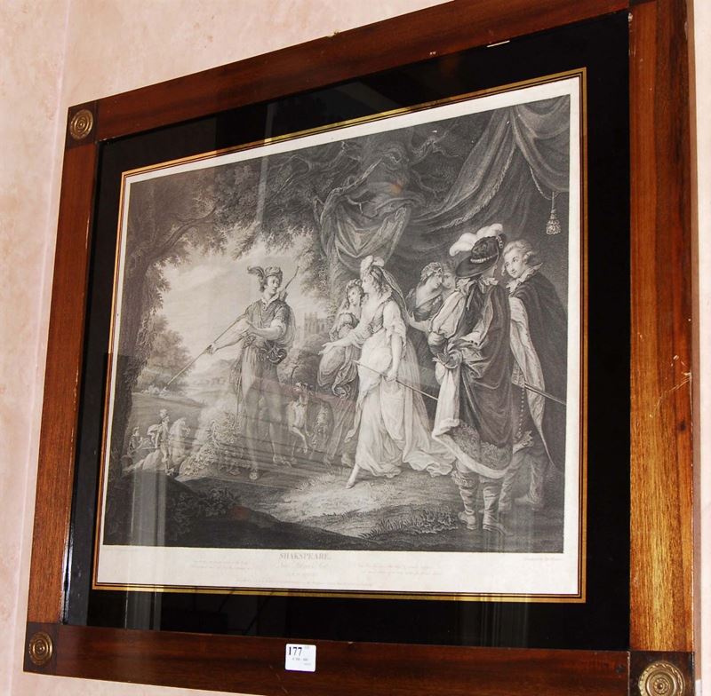 Litografia raffigurante scena da dramma di Shakspeare in bella cornice Impero  - Auction House Sale Villa la Femara - Cambi Casa d'Aste