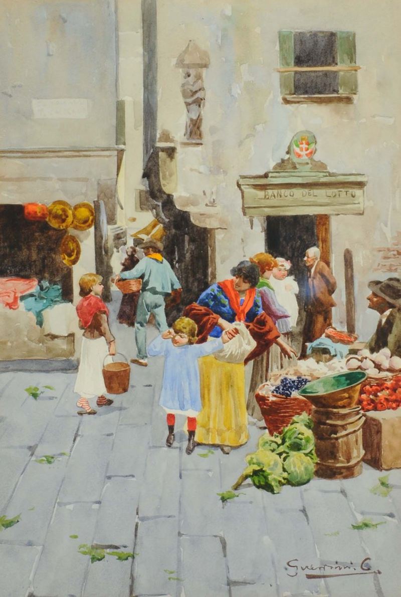 Quadretto raffigurante mercatino  - Auction Antiquariato e Dipinti Antichi - Cambi Casa d'Aste