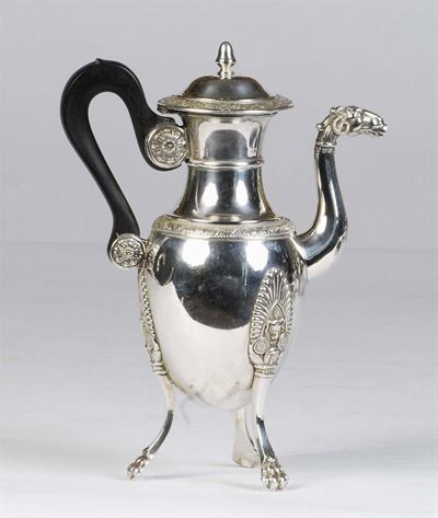 Piccola Caffettiera Impero in Argento, Napoli XIX Secolo