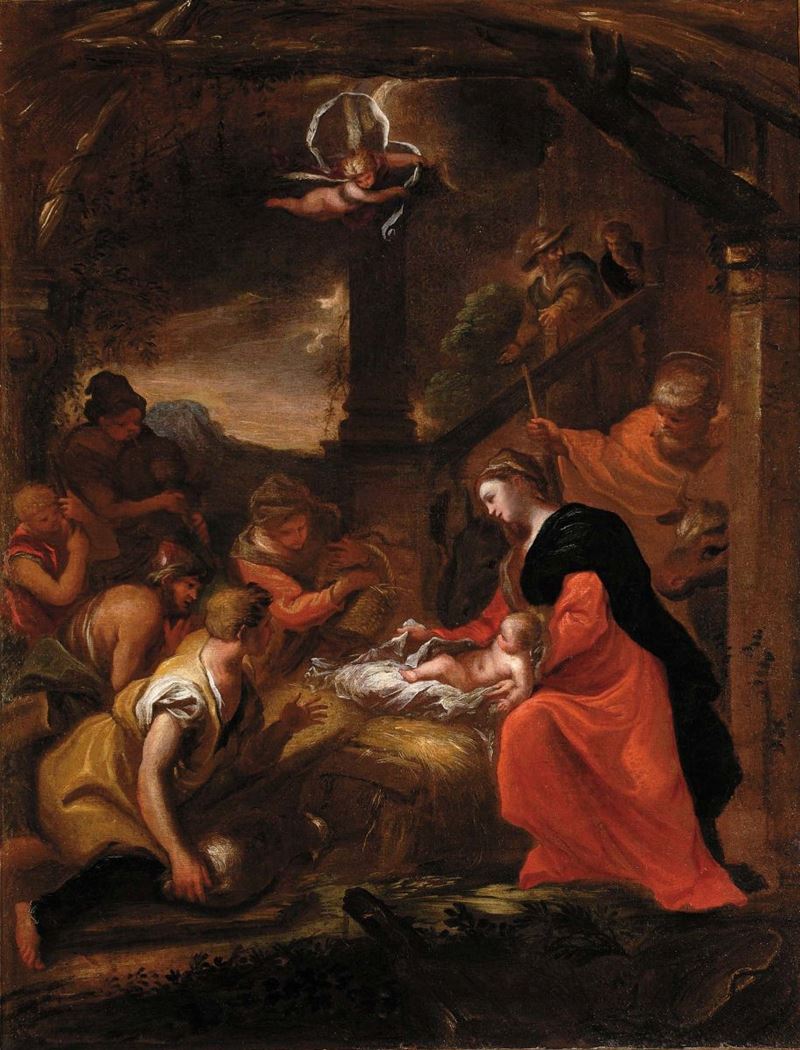 Domenico Piola (1627-1703) Adorazione dei pastori  - Auction House Sale Villa la Femara - Cambi Casa d'Aste