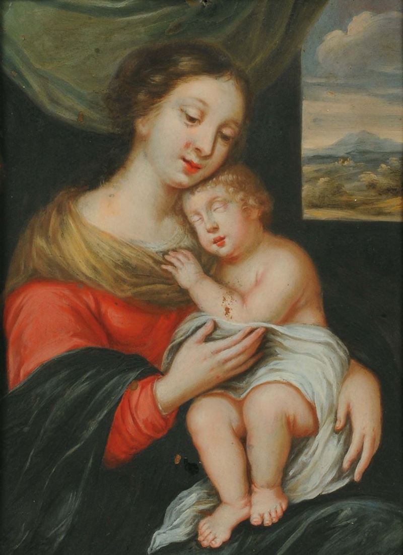 Scuola del XVII secolo Madonna col Bambino  - Auction House Sale Villa la Femara - Cambi Casa d'Aste