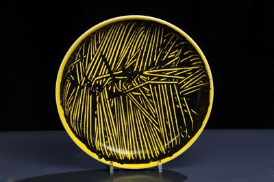 Emilio Scanavino (1922-1986)piatto in Ceramica Decorato con Smalto Nero