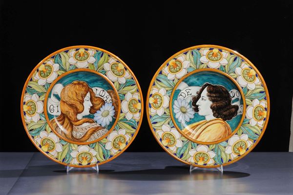 Societˆ Ceramica Colonnata - Sesto FiorentinoCoppia di piatti da parata in terracotta maiolicata