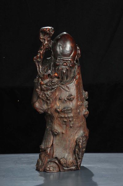 Statua Lignea Orientale Raffigurante Saggio, XIX Secolo