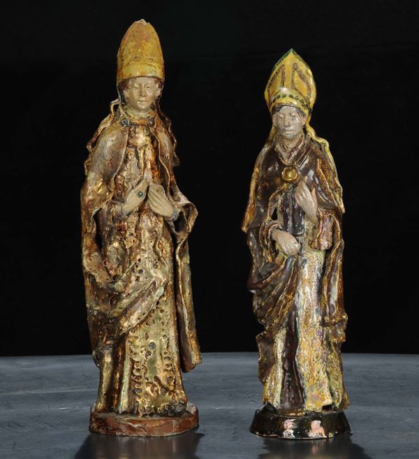 Coppia di statuine raffiguranti vescovi Caltagirone